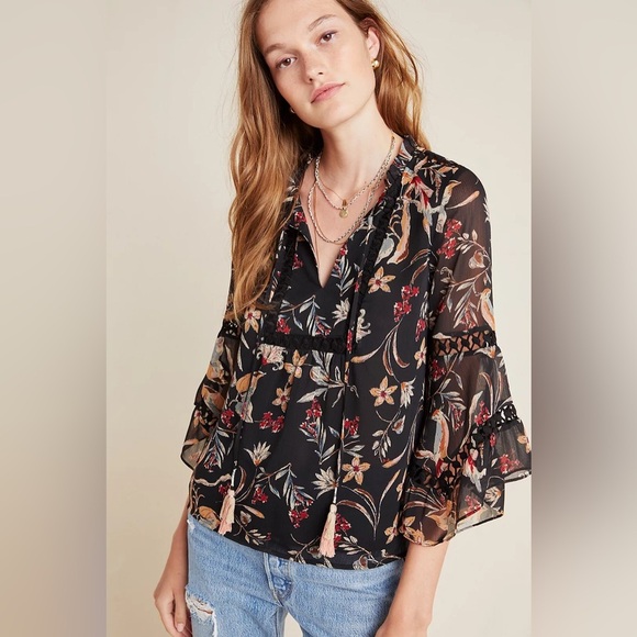 ANTHROPOLOGIE | Maeve | Odette Floral Peasant Blouse | Small - Picture 1 of 14